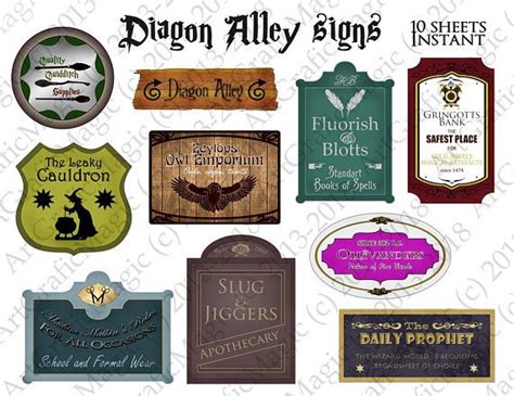 Diagon Alley Signs Printable Harry Potter Party Wizard Shop Signage