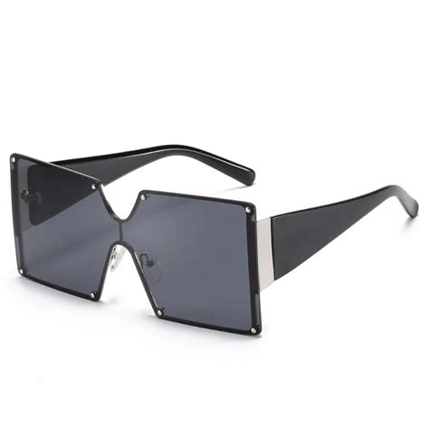 Oversized Square Sunglasses Women Rimless Sun Glasses One Piece Gradient Luxury Brand Shades