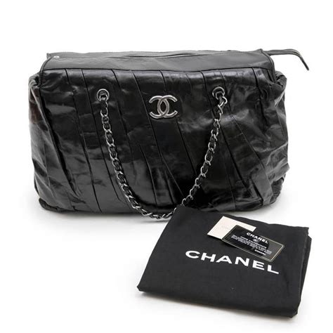 Chanel Large Tote Bag In Black Semi Gloss Leather At 1stdibs