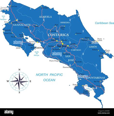 Mapa Vectorial Muy Detallado De Costa Rica Con Regiones Administrativas