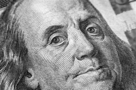 Benjamin Franklin Hace Frente En Nosotros a Cientos Haber Aislado Macros Del Billete De Dólar