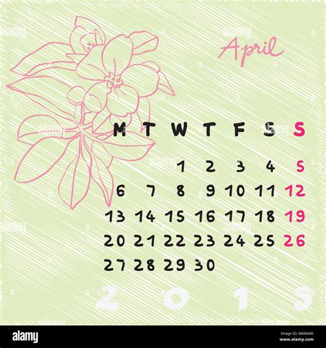 Calendar 2015 Graphic Illustration Of April Month Calendar With