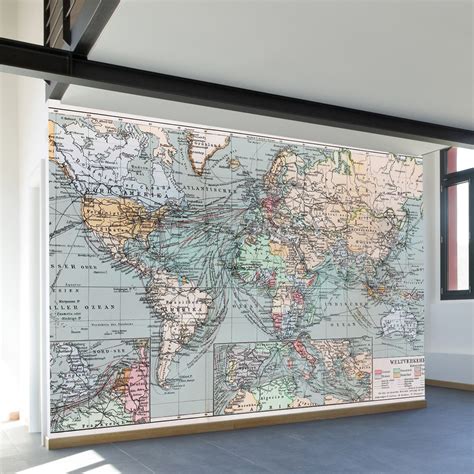 Vintage World Map Wall Mural Decal 4 Panels 93 Width Walls Need