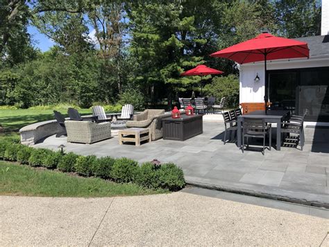 Paver Patio Fire Pit And Fresh Landscaping Outdoor Kitchens Stone