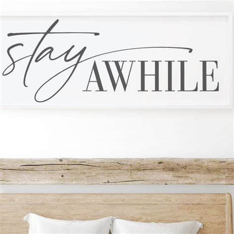 Stay Awhile Sign Framed Wood Signs Living Room Wall Decor Etsy
