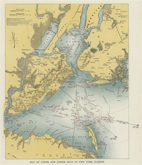 Map Of Upper And Lower Bays Of New York Harbor Bw Photo