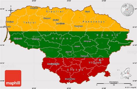 Map of latvia, lithuania and estonia of the general. Flag Simple Map of Lithuania
