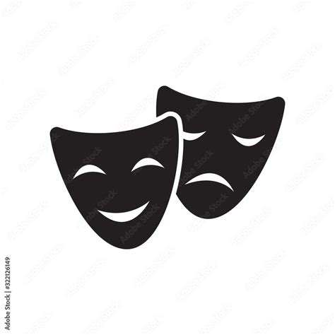 Theatre Or Opera Drama Masks Black Isolated Vector Icon Sad And Happy