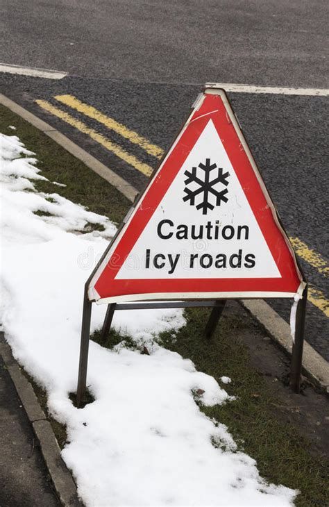 Caution Icy Roads Warning Sign Stock Image Image Of Caution Winter