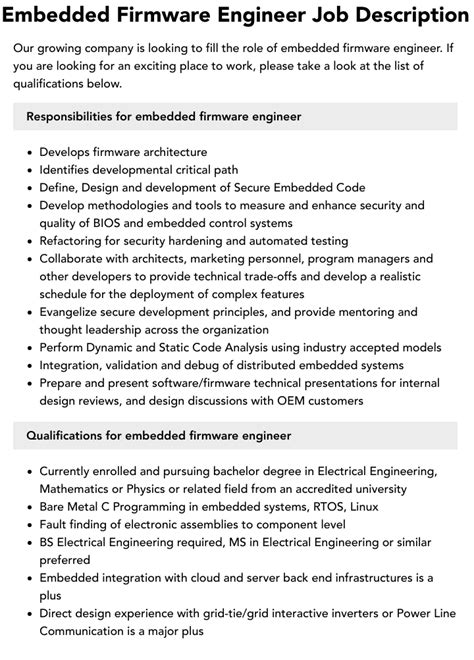 Embedded Firmware Engineer Job Description Velvet Jobs