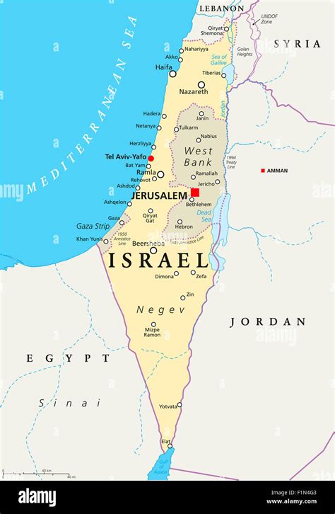Israel Political Map With Capital Jerusalem National Borders