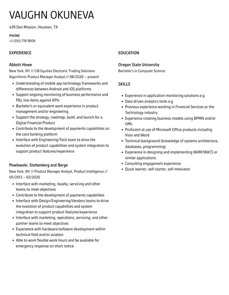 Product Manager Analyst Resume Samples Velvet Jobs