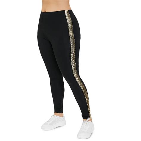 Rosegal Plus Size Sequined Pencil Pants High Waisted Leggings Women