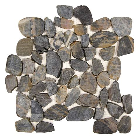 Pebble Stone Sliced Striped Black Tile