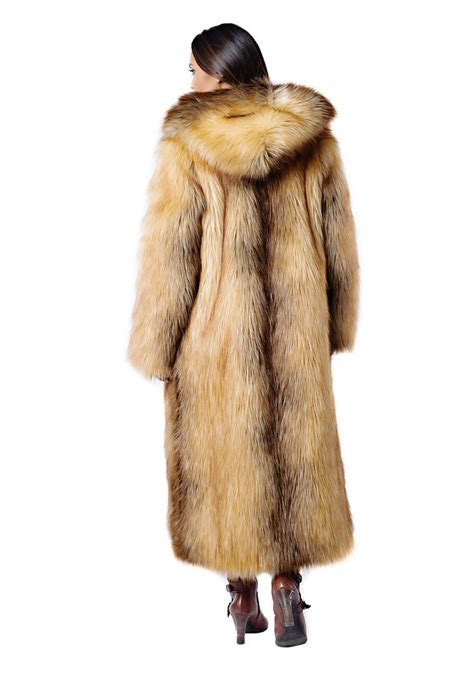 Fulllength Red Fox Faux Fur Hooded Coat Faux Fur Coats