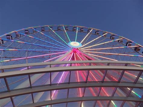 Looking Up At Large Ferris Wheel With Led Lights Editorial Stock Image