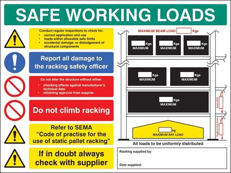 56355 Swl Pallet Racking Sign 5mm Foamex 600x450mm 600x450mm Safety Sign