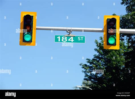 Overhead Traffic Lights On 184 St Vancouver Canada Stock Photo
