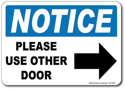 Notice W Right Arrow Please Use Other Door Sign Safety Signage