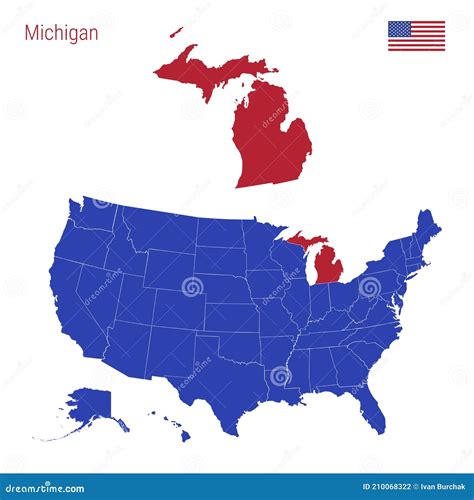 The State Of Michigan Is Highlighted In Red Vector Map Of The United