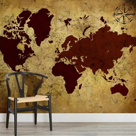 Neutral World Map Wallpaper Stylish Map Mural Muralswallpaper