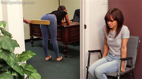 Listening To Her Friend Get The Paddle Rjeansspanking