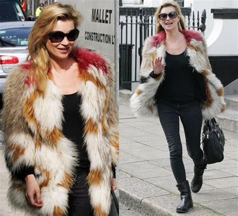 Photos Of Kate Moss In A Multi Coloured Fur Jacket In West London Popsugar Fashion Uk
