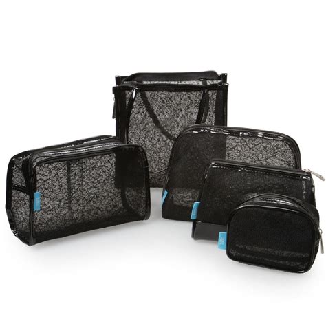 Bmc Womens 5 Pc Black Lace Carry On Cosmetic Mesh Travel Bags Pouch Set
