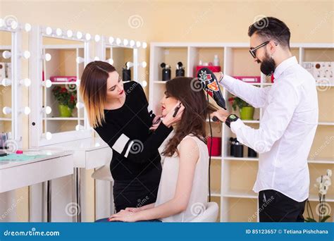 Beauty Salon Makeup And Styling In The Salon Hairdressers And Make Up Artist Stock Image