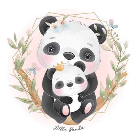 Cute Doodle Panda With Floral Illustration 2064154 Vector Art At Vecteezy
