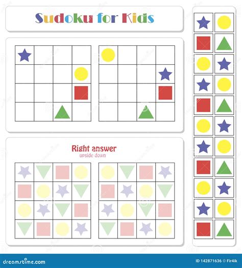 Sudoku Para Los Nios Con Las Figuras Geomtricas Coloridas Ilustración