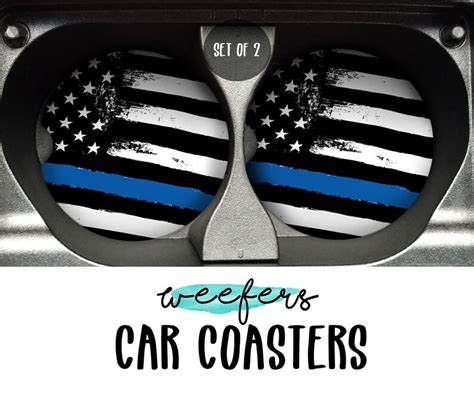 Thin Blue Line Police Officer Law Enforcement Car Coasters Etsy