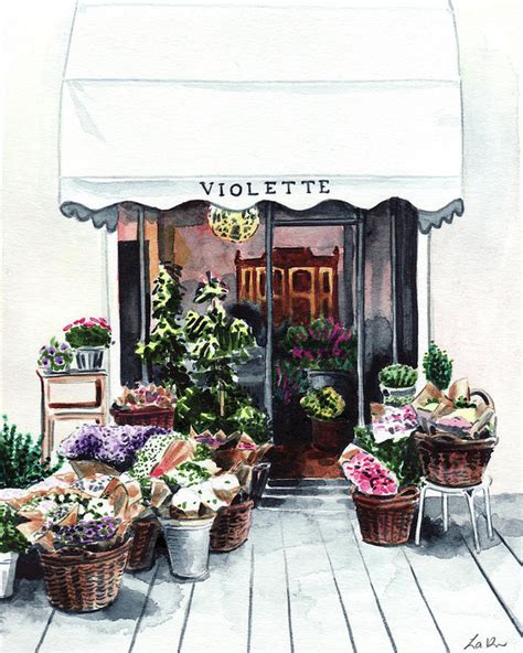 Paris Flower Shop Florist Country Garden Print Of Watercolor Painting