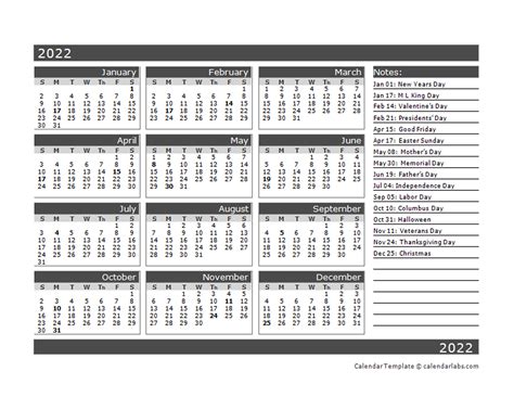 2022 Blank 12 Month Calendar In One Page Free Printable Templates