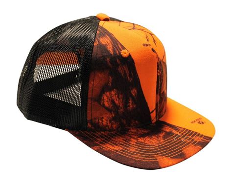 Mossy Oak Blaze Orange Camo Trucker Cap Hat Curved Or Flat Sweatband