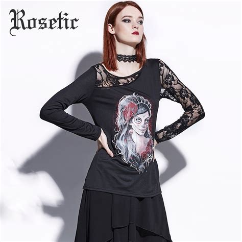Buy Rosetic Gothic Blouse Black Print Lace Patchwork