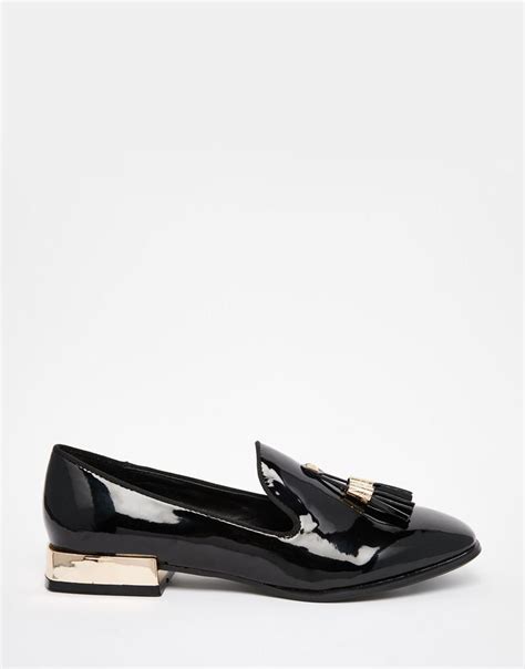 Daisy Street Patent Tassel Loafer Flat Shoes At Black Patent