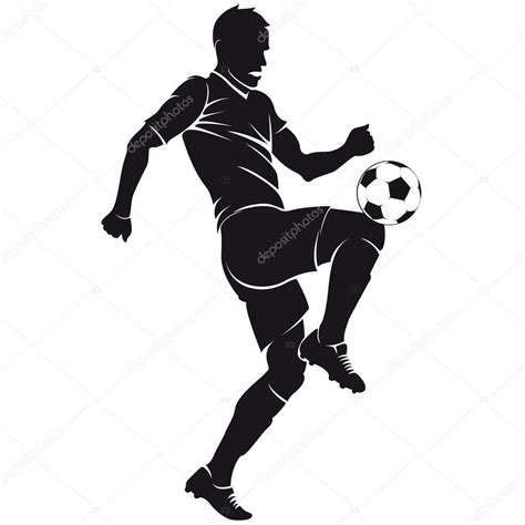 Vector de fútbol fútbol jugador silueta con bola aislada Stock Vector