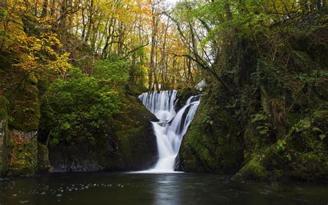 Waterfall In Autumn Forest Hd Wallpaper Background Image 2560x1600