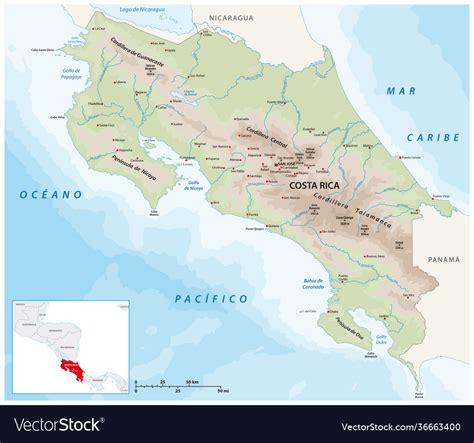 Physical Map Costa Rica Royalty Free Vector Image
