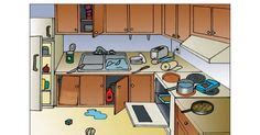 Use this worksheet to teach your students how to put plot events in order. a picture of a kitchen with hazards | How many kitchen ...