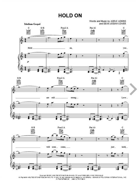 Adele Hold On Sheet Music In C Major Download And Print Sheet Music