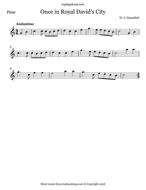 Once In Royal Davids City Free Sheet Music For Flute