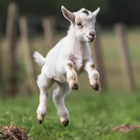 Premium Ai Image A Baby Goat Is Jumping In The Air And Has A Black