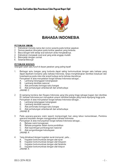1 soal ujian dinas tingkat i kementerian kelautan dan perikanan tahun 2014 materi ujian : Bahasa Indonesia