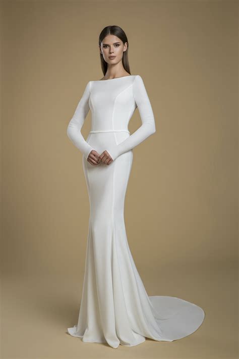 Long Sleeve Crepe Sheath Wedding Dress Kleinfeld Bridal