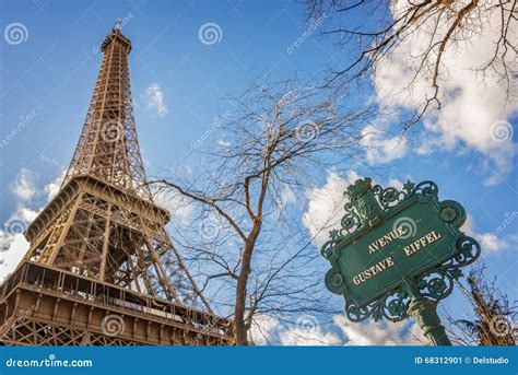 The Eiffel Tower And Avenue Gustave Eiffel Sign Paris Stock Image