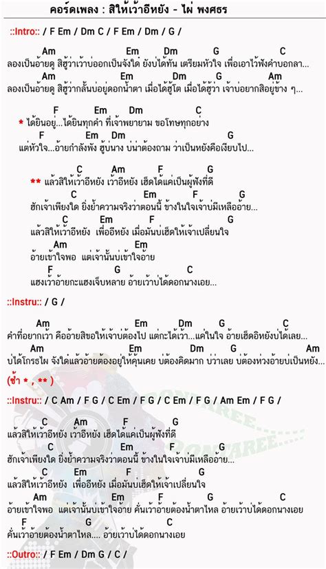Jun 17, 2021 · นอกเหนือจากนี้ gmm grammy เตรียมรุกขยายความร่วมมือด้วยการนำคอนเทนต์เพลงที่มีอยู่จำนวนมหาศาล ไปสู่ตลาดเพลงดิจิตอล ทั้ง 5 พื้นที่ที่ joox เปิดให้. คอร์ดเพลง สิให้เว้าอีหยัง - ไผ่ พงศธร (มีรูปภาพ) | เพลง ...