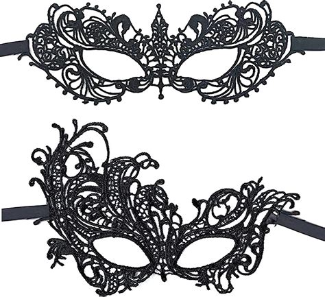 Behahai 2pcs Sexy Masquerade Masks Lady Girl Lace Eye Mask Mascarade Ball Masks Black Lace