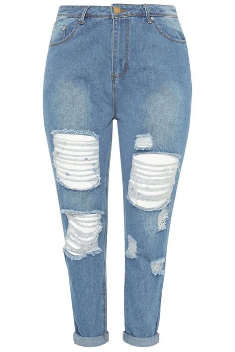 Jeans Met Hoge Taille En Extreme Distressing In Blauw Yours Clothing